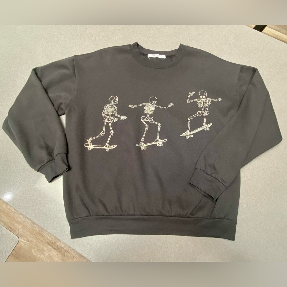 Project Social T Skeleton Skate Sweatshirt in Washed Black, size Small